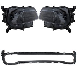Headlight Assembly Kit for Jeep Cherokee 2014-2018, Right (Passenger) and Left (Driver), 4-Piece, Halogen, with Bumper Trim, Replacement