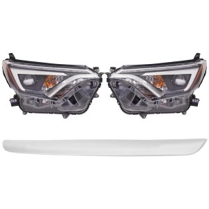 Headlight Assembly Kit for Toyota RAV4 2017-2018, Right (Passenger) and Left (Driver), 4-Piece, LED, with Bumper Trim, Replacement
