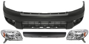 Front Bumper Cover for Toyota 4Runner 2003-2005, 4-Piece Kit with Headlights and Valance, Replacement Set