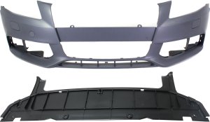 Front Bumper Cover for Audi A4/A4 Quattro 2009-2012, 2-Piece Kit with Valance - Replacement