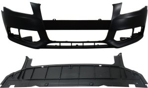 Front Bumper Cover for Audi A4/A4 Quattro 2009-2012, 2-Piece Kit with Valance, Replacement