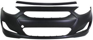 Front Bumper Cover for Hyundai Accent 2012-2014, 2-Piece Kit with Bumper Trim, Replacement