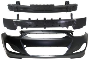 Front Bumper Cover Kit for 2014-2017 Hyundai Accent, 3-Piece Set with Bumper Absorber and Bumper Reinforcement, Replacement