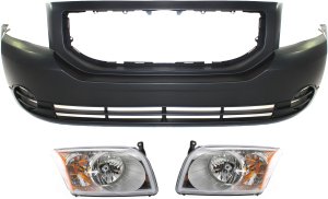 Headlight Assembly Kit for Dodge Caliber 2007-2012, Right (Passenger) and Left (Driver), 3-Piece, Halogen, with Bumper Cover Replacement