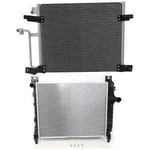 Aluminum Core Radiator Kit for Dodge Dakota 2000-2004, Perfect for 2.5L/3.7L/3.9L Engine, 4/6/8 Cyl, Includes A/C Condenser Replacement