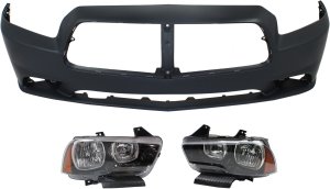 Headlight Assembly for Dodge Charger 2011-2014, Right (Passenger) and Left (Driver), Halogen, 3-Piece Kit, with Bumper Cover Replacement