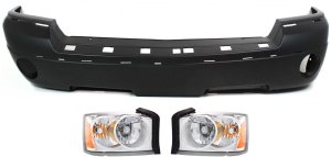 Headlight Assembly Kit for 2005-2007 Dodge Dakota, Right (Passenger) & Left (Driver), 3-Piece Halogen Light with Bumper Cover, Replacement