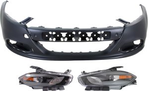 Headlight Assembly Kit for 2013-2016 Dodge Dart, Right (Passenger) and Left (Driver), 3-Piece Set, Halogen, with Bumper Cover Replacement