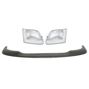 Headlight Assembly Kit for Ford F-150 1999-2003, F-150 Heritage 2004, Right (Passenger) and Left (Driver), 4-Piece Set, Halogen, with Bumper Trim - Replacement