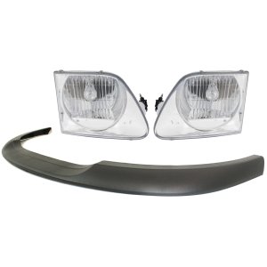 Headlight Assembly Kit for Ford F-150 1999-2003, F-150 Heritage 2004, Right (Passenger) and Left (Driver), 4-Piece, Halogen, Crystal Clear Lens, with Bumper Trim, Replacement