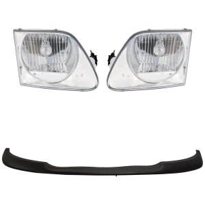Headlight Assembly Kit for Ford F-150 1999-2003, F-150 Heritage 2004, Right (Passenger) and Left (Driver), 4-Piece, Halogen, Crystal Clear Lens, with Bumper Trim, Replacement