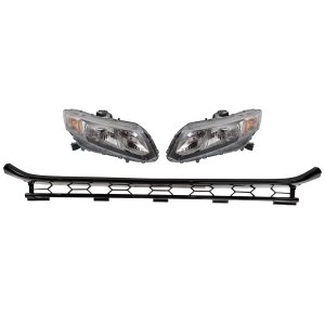 Front Bumper Molding for Honda Civic 2013-2015 Right (Passenger) and Left (Driver), 4-Piece Kit, Black, with Headlight Replacement