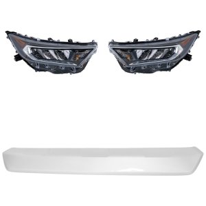 Headlight Assembly Kit for Toyota RAV4 2019-2021, Right (Passenger) and Left (Driver), 3-Piece, LED, with Bumper Trim, Replacement