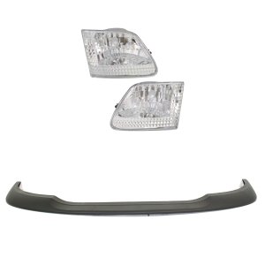 Headlight Kit for Ford F-150 1999-2003, F-150 Heritage 2004, Right (Passenger) and Left (Driver), 4-Piece, Lens and Housing, Halogen, with Day Time Running Light, Black Bezel, with Bumper Trim Replacement