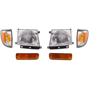 Headlight & Corner Light Kit for Toyota Tacoma 1998-2000, Right (Passenger) and Left (Driver) with Bulbs, Turn Signal Light, 6-Piece Set, Replacement