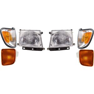 Headlight Assembly for Toyota Tacoma 1998-2000, Right (Passenger) and Left (Driver) with Halogen, 6-Piece kit including Corner Lights and Turn Signal Lights, Replacement