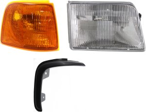 Headlight Assembly for 1995-1997 Ford Ranger, Right (Passenger), Halogen, 3-Piece Kit with Corner Light and Grille Assembly, Replacement