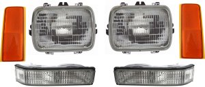 Headlight Assembly Kit for Buick C/K Full Size Pickup 1988-2000, Right (Passenger) and Left (Driver), Halogen, 6-Piece with Reflectors and Turn Signal Lights, Replacement