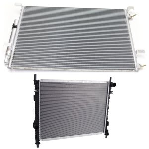 Aluminum Core Radiator Kit for Ford Mustang 2015-2022, 3.7L/5.0L Engine, 6/8 Cylinder, with Air Conditioning Condenser Replacement