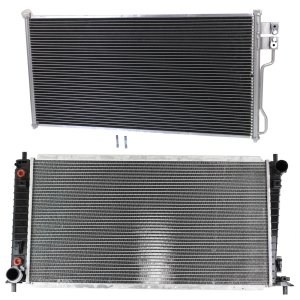 Radiator Kit for Ford Expedition 1997-2002, Navigator 1998-2002 with Aluminum Core, 8 Cylinder, 5.4L Engine, and Air Conditioning Condenser Replacement