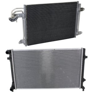 Aluminum Core Radiator Kit for Volkswagen Jetta 2005-2010/Golf 2011-2014, with A/C Condenser, 5 Cylinder, 2.5L Engine, Replacement