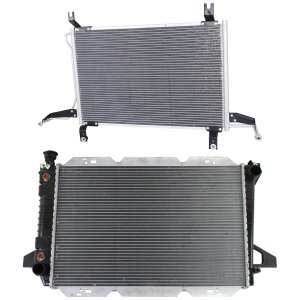 Radiator Kit for Ford F-350/F-53 Motorhome Chassis/F-Super Duty 1994-1997, Auto/Manual Transmission, with Air Conditioning Condenser, Aluminum Core, 2-Row Core, for 8 Cylinder, 5.0L/5.8L/7.5L Engine Replacement