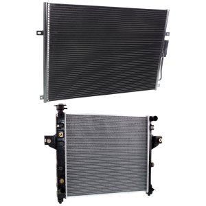 Aluminum Core Radiator Kit for 1999-2003 Jeep Grand Cherokee, 4.0L 6 Cylinder Engine, 1-Row Core, with Air Conditioning Condenser, Replacement