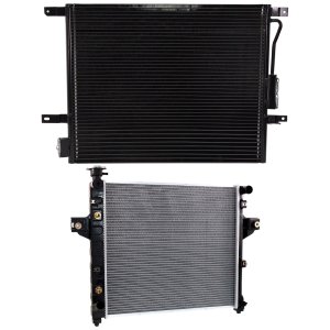 Aluminum Core Radiator Kit for 2004 Jeep Grand Cherokee, 6 Cylinder, 4.0L Engine, 1-Row Core, with Air Conditioning Condenser, Replacement