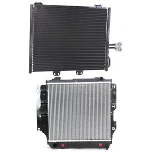 Radiator Kit for Jeep Wrangler 2000-2004, Auto/Manual Transmission, Aluminum Core, 4/6 Cylinder, 2.4L/2.5L/4.0L Engine, 1-Row Core, with Air Conditioning Condenser Replacement