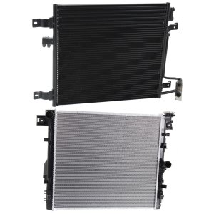 Radiator Kit for Jeep Wrangler 2007-2011, Automatic Transmission, Aluminum Core, 6-Cylinder, 3.8-Litre Engine, Single-Row Core, Compatible with Air Conditioning Condenser, Replacement