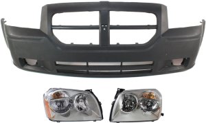 Front Bumper Cover for Dodge Magnum 2005-2007, 3-Piece Kit with Headlights, Replacement