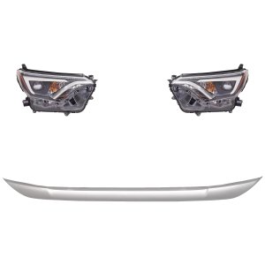 Headlight Assembly Kit for 2016 Toyota RAV4, Includes Right (Passenger) and Left (Driver) LED Headlights, 4-Piece with Bumper Trim, Replacement