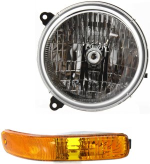 Headlight Assembly for JEEP LIBERTY 2003-2004, Left (Driver), Halogen, 2-Piece Kit with Parking Light, Replacement