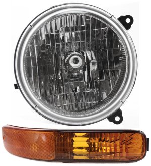Headlight Assembly for 2003-2004 Jeep Liberty, Right (Passenger) Side, Halogen, 2-Piece Kit with Parking Light, Replacement