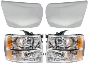 Front Bumper End Right (Passenger) and Left (Driver) for 2012-2013 Chevrolet Silverado 1500, 4-Piece Kit with Headlights, Replacement