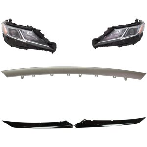 Headlight Assembly for Toyota Camry 2018-2019, Right (Passenger) and Left (Driver), 4-Piece Kit, LED, with Bumper Trim, Replacement