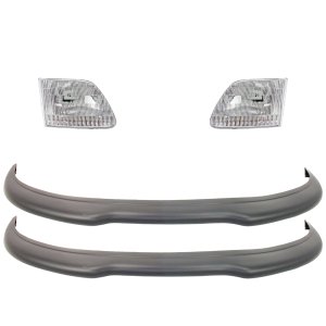 Front Bumper Molding for Ford F-Series 1997-1998 Right (Passenger) and Left (Driver), 4-Piece Kit, Primed (Ready to Paint), with Headlight Replacement