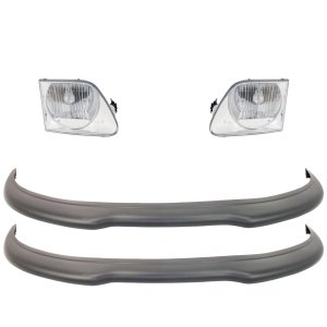 Front Bumper Molding 4-Piece Kit for 1997-1998 Ford F-Series, Right (Passenger) and Left (Driver), Includes Headlight, Primed (Ready to Paint) Replacement