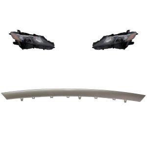 Headlight Assembly Kit for 2018-2020 Toyota Camry, 3-Piece Set, Right (Passenger) & Left (Driver), with Bumper Trim, Halogen, Replacement