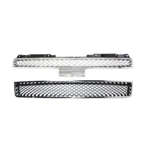 Grille Assembly Kit for 2007-2013 Chevrolet Avalanche/Suburban 2500 & 2007-2014 Suburban 1500/Tahoe, 2-Piece Upper and Lower, Plastic, Chrome Shell, with Bumper Grille Replacement