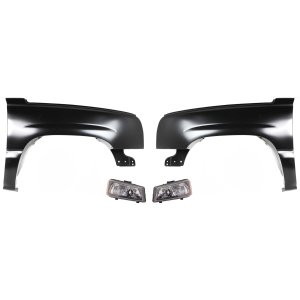 Front Fender Right (Passenger) and Left (Driver) for Chevrolet Silverado 2003-2007, 4-Piece Kit with Headlights, Replacement
