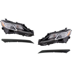 Headlight Assembly Kit for Toyota Camry 2018-2019, Right (Passenger) and Left (Driver), 4-Piece Set, LED, Includes Bumper Trim, Replacement