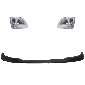 Headlight Assembly Kit for Ford F-150 2001-2003 / F-150 Heritage 2004 - Right (Passenger) and Left (Driver), 4-Piece Set, Halogen, with Bumper Trim, Replacement