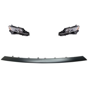 Headlight Assembly Kit for 2018-2019 Toyota Camry, Right (Passenger) and Left (Driver), 3-Piece with LED functionality and Bumper Trim, Replacement