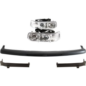 Headlight Assembly Kit for Chevrolet Silverado (1999-2002) / Tahoe (2000-2006) with Right (Passenger) and Left (Driver), 5-Piece, Halogen, Projector Type, Bumper Trim, Replacement