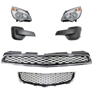 Headlight Assembly Kit for Chevrolet Equinox (2010-2015), 6-Piece, Right (Passenger) and Left (Driver), Halogen, with Bumper Grille, Fog Light Cover, Grille Assembly, Replacement