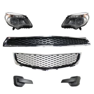 6-Piece Grille Kit for 2012-2015 Chevrolet Equinox, Textured Black with Bumper Grille, Fog Light Cover, and Replacement Headlight