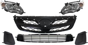Headlight Assembly Kit for 2011-2013 Toyota Corolla, Right (Passenger) and Left (Driver), 6-Piece with Halogen, Bumper Grille, Fog Light Cover, Grille Assembly, Replacement