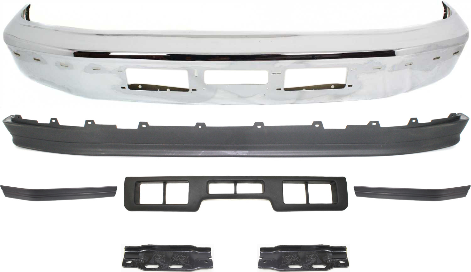 Front Bumper Kit for Ford F-Series 1992-1997, 7-Piece Set with Bumper Brackets, Bumper Trims and Valance, Replacement (F-150, F-250, F-350, F-450, F-550).