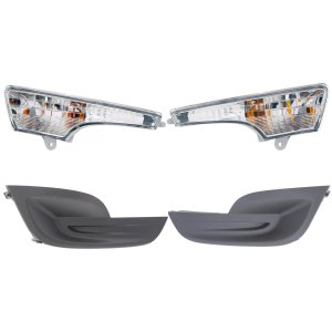 Front Fog Light Cover for 2013-2015 Nissan Altima, Right (Passenger) and Left (Driver), Textured, 4-Piece Kit with Turn Signal Light, Replacement